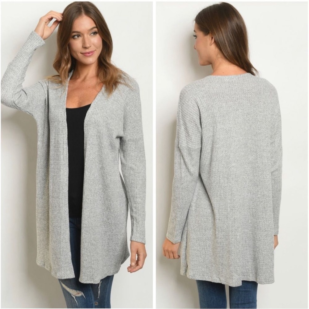 Waffle knit heather gray cardigan - Picture 1 of 4